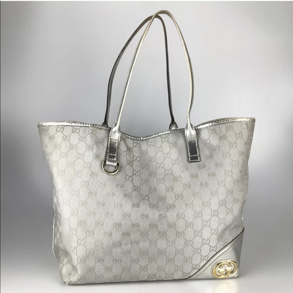Gucci Handbags - Auth GUCCI GG canvas New Brit  Tote Bag Silver